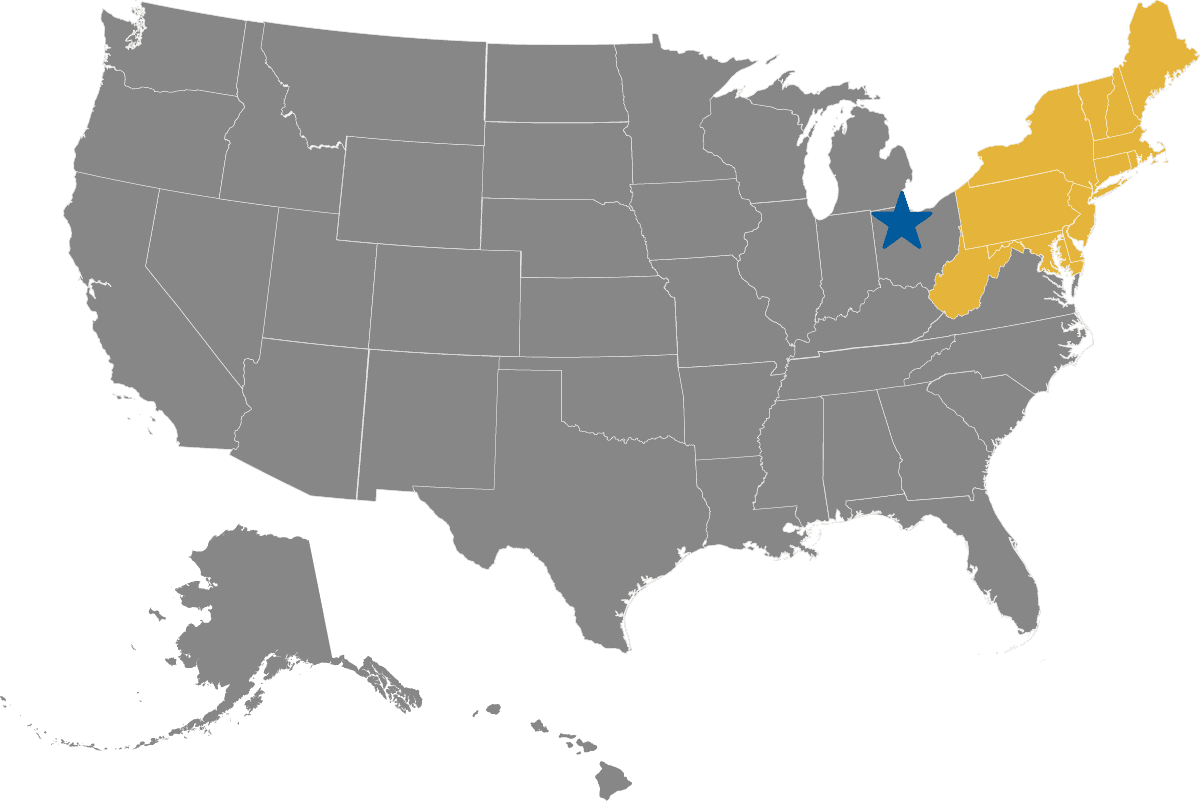 Map Showing States Covered: CT, DE, MA, MD, ME, NH, NJ, NY, PA, RI, VT