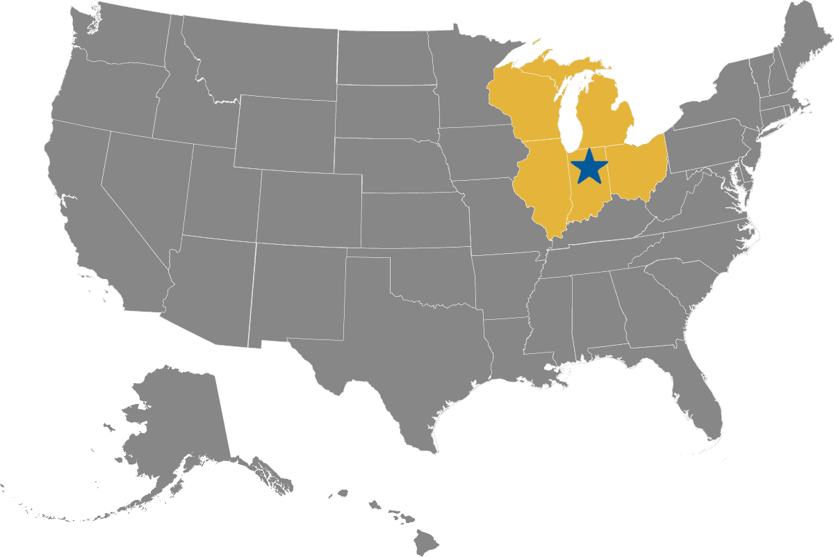 Map Showing States Covered: IL, IN, MI, OH, & WI
