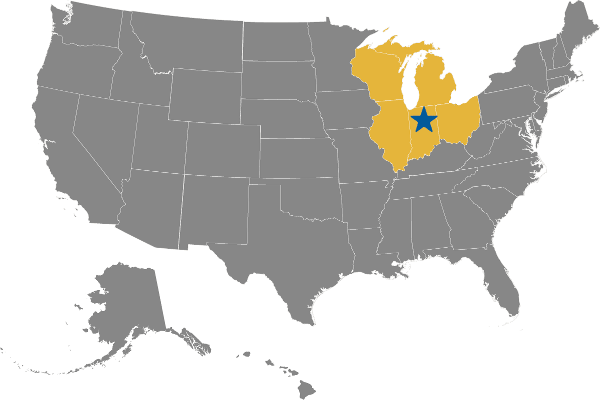 Map Showing States Covered: IL, IN, MI, OH, & WI