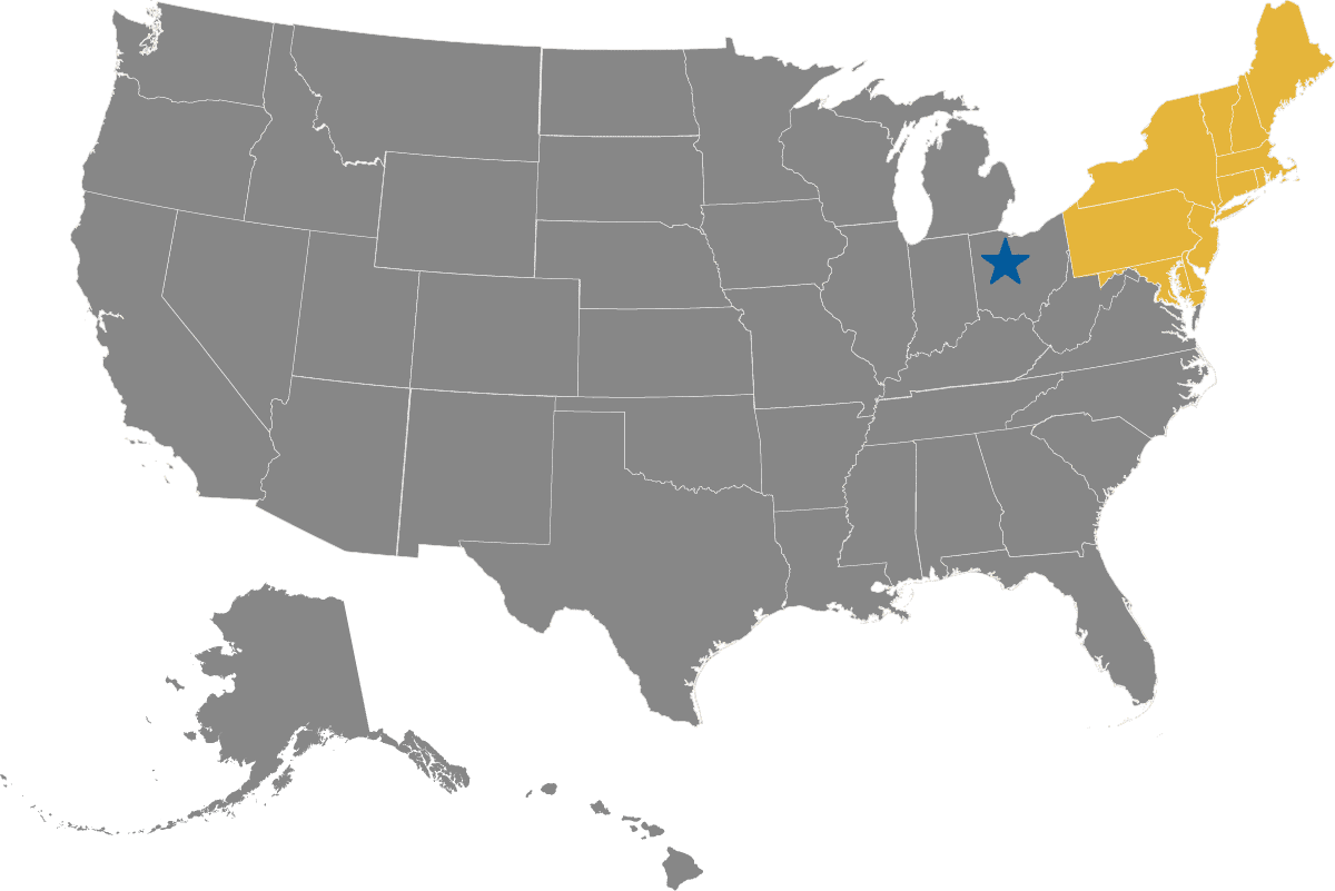 Map Showing States Covered: CT, DE, MA, MD, ME, NH, NJ, NY, PA, RI, VT